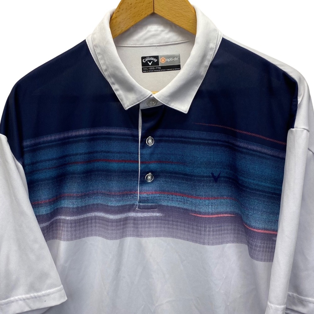 Callaway Polo Shirt Mens XXL White‎ Blue Gradient Stripe Opti-Dri Performance